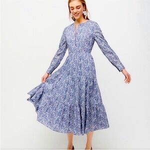 J. Crew Blue Floral Long Sleeve Dress NWOT